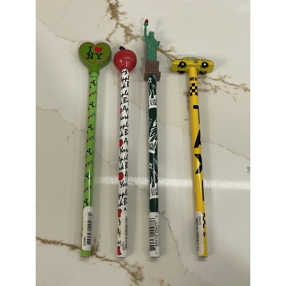 Vintage NYC Pencil & Toppers Lot of 4 Taxi Statue of Liberty Apple New York‎ New